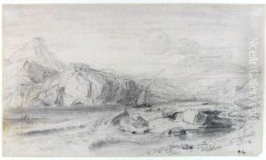 Bucht Vor Felsenkuste Mit Festung by August Loffler