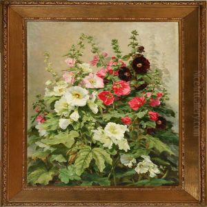 White, Rose Anddark Red Hollyhocks