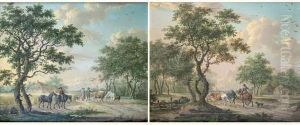 Paire De Paysages Animes De Personnages by J.H. Lofvers