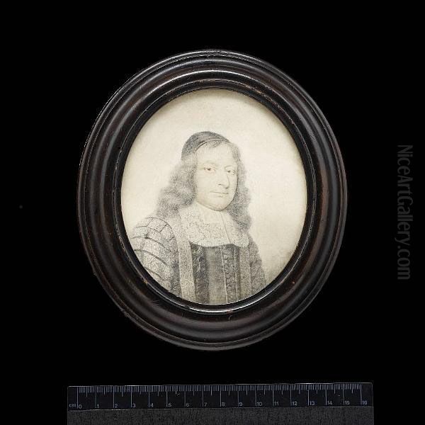 A Divine, Wearing Embroidered Robes Decorated With Embroidered Brocade, Over Buttoned Doublet, Lace Collar, Bands And Cap, His Hair To His Shoulders. - view 1