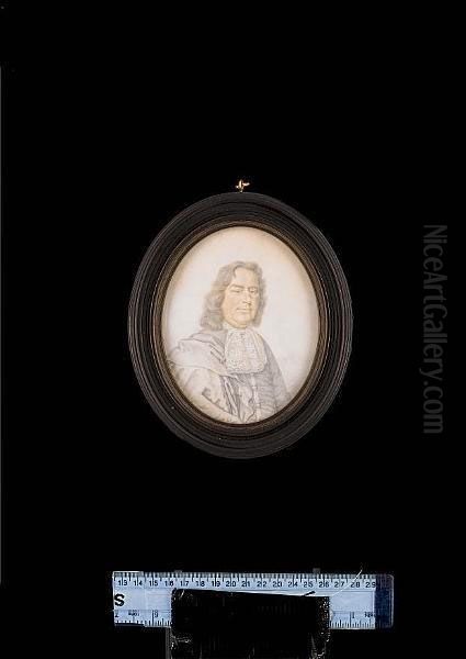 A Gentleman, Wearing Grey Cloak Over Coat, White Chemise And Tied White Lace Cravat. - view 1