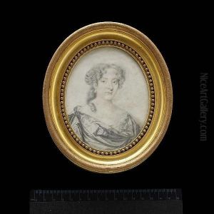 A Lady, Wearing Robe Pinned At Her Right Shoulder With Brooch, Frilled Underslip And Drop Pearl Earring, Her Hair Curled And Falling Over Her Right Shoulder.