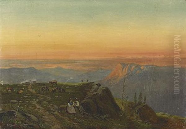 Abendliche Landschaft Mit Hirtenpaar In Den Alpen - view 1