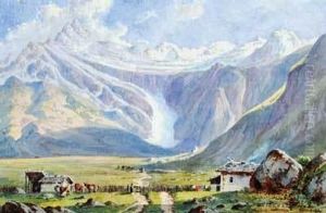 Alpine Landscape With A Glacier At The Head Of A Valley by Emil Lohr