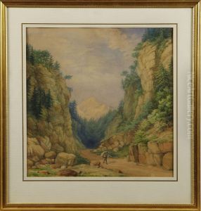 Alplandskap Med Vandrare by Adolf Heinrich Lohse