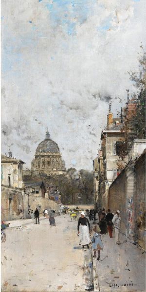 La Rue Du Val De Grce, Le Dome De L'eglise Du Val De Grce A L'arriere Plan - view 1