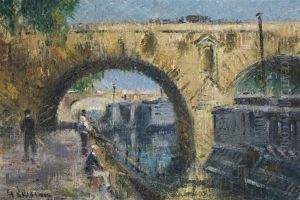 Pecheurs A La Ligne Sur Le Pont Marie by Gustave Loiseau