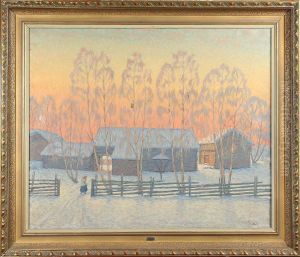 Vinterlandskap Med Gard - Signerad A. Loman by Anders Loman