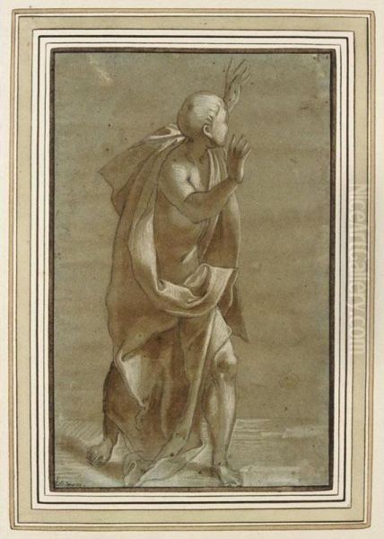Study Of A Draped Figure, His Hand Raised - view 1