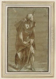 Study Of A Draped Figure, His Hand Raised
