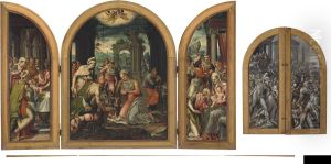 A Triptych Of The Adoration Of The Shepherds by Lambert Lombard
