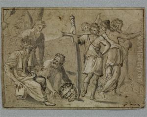 David Presentant La Tete De Goliath A Saul by Lambert Lombard