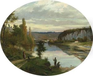 Angler Am Fluss. 1866.