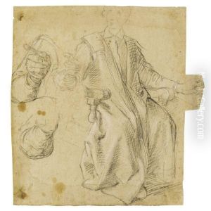 Study Of A Seated Man And Two Separate Studies Of His Right Arm Andhand by Aurelio Lomi