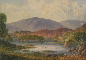 A View Across The Lake With Autumnal Fells In Background by William Taylor Longmire