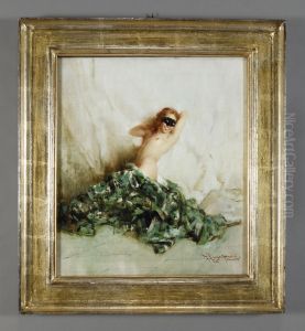Nudo Di Donna Con Drappo Verde by Francesco Longo Mancini