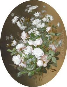 White Roses And Daisies by Paul De Longpre