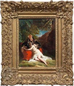 Landscape With An Oriental Couple At Eveninglight by Alexandre Marie Longuet