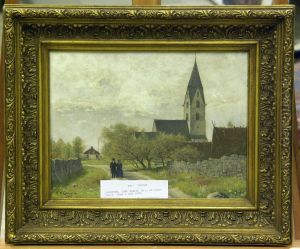 Flanorer Utanfor Gotlandsk Kyrka. by Carl Ewald Lonngren