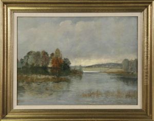 Varlandskap Med Insjo by Carl Ewald Lonngren