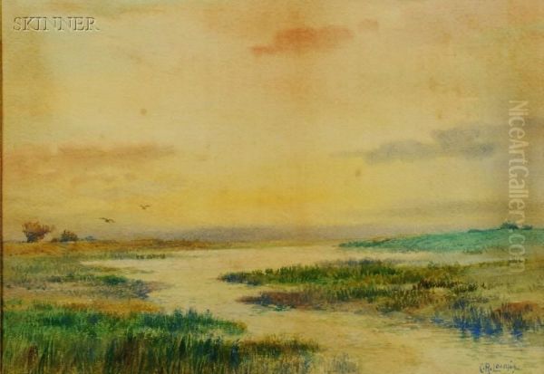 Lot Of Two Works: Marsh Landscape And Cottages Inspring - view 1