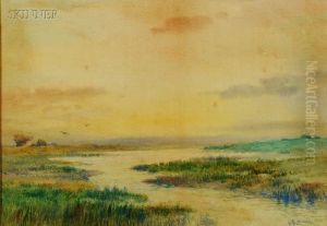 Lot Of Two Works: Marsh Landscape And Cottages Inspring