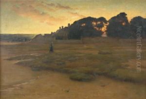 Afton - Carteret. Signerad Och Daterad Charteret 1884. Duk, 95x140