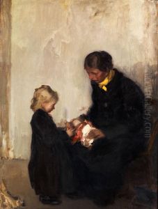 Mutter Mit Kind Und Einer Puppe by Hans Looschen