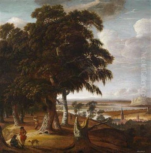 An Autumnal Landscape With Figures - view 1