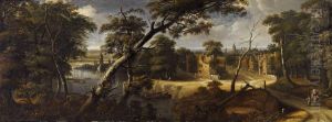 Weite Landschaft Mit Ausblick Auf Ein Dorf by Jan Looten