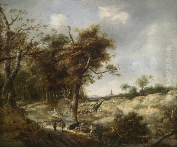 Landscape With Dunes And A Woodland Pathwith Figural Group - view 1