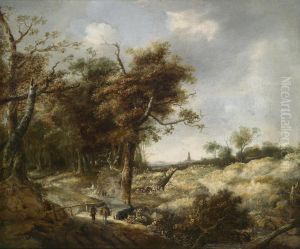 Landscape With Dunes And A Woodland Pathwith Figural Group by Jan Looten