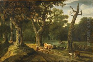 Waldlandschaft Mitviehherde Und Jager