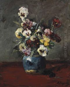 A Still Life With Violets In A Blue Vase