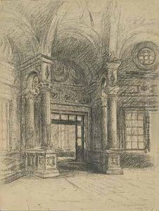 Vista De Interior De Palacio Clasico by Jose Lopez-Enguidanos