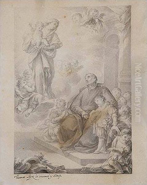 La Virgen Con El Nino Apareciendosea San Jose De Calasanz - view 1