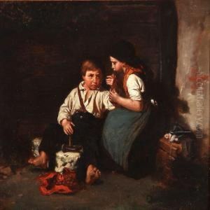 A Boy Has Hit Himself With A Hammer And Is Comforted By A Girl