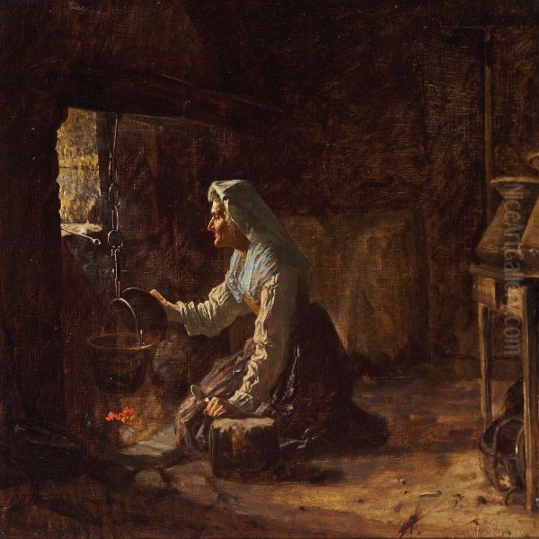 Italian Woman At The Fireplace - view 1