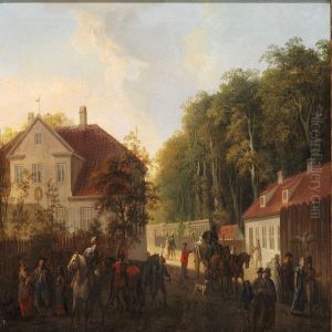 Gadeparti Med Gaende Og Korende Personer, Motiv Fra Lyngbyegnen by Christian August Lorentzen