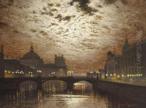"mondnacht Uber Berlin Mit Blick Auf Die Marschallbrucke Und Den Reichstag" - view 1