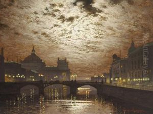 "mondnacht Uber Berlin Mit Blick Auf Die Marschallbrucke Und Den Reichstag" by Ernst Lorenz-Murowana