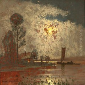Panhandle With A House And A Boat At Dust by Ernst Lorenz-Murowana