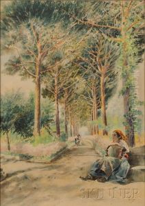 Seated Gypsy Girl With Tambourine by Vincenzo Loria