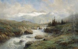 Bergbach Mit Alpenkulisse. by Leberecht Lortet