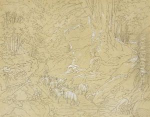 Landscape Study Of Young Shepherds And A Flock Ofsheep by Mathias Gabriel Lory