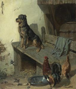 Hofhund Mit Hahn Und Huhn. 1860. Hofhund Mit Hahn Und Huhn. 1860.
