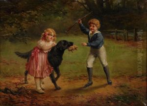 Barn Lekande Med Hund by Heinrich Lossow