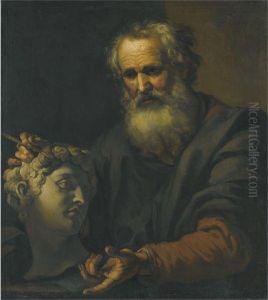 A Philosopher Deep In Thought Holding A Sculpted Head by Johann Karl Loth