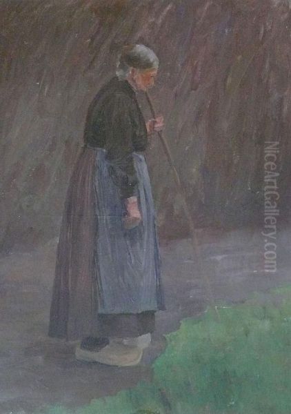 Alte Frau Mit Holzstab - view 1