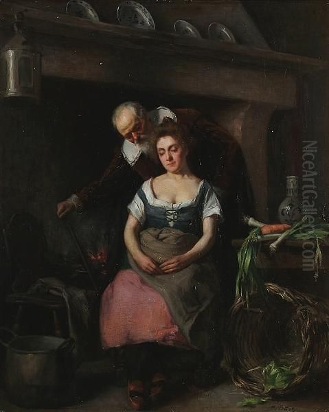 Figures In A Kitchen Interior - view 1